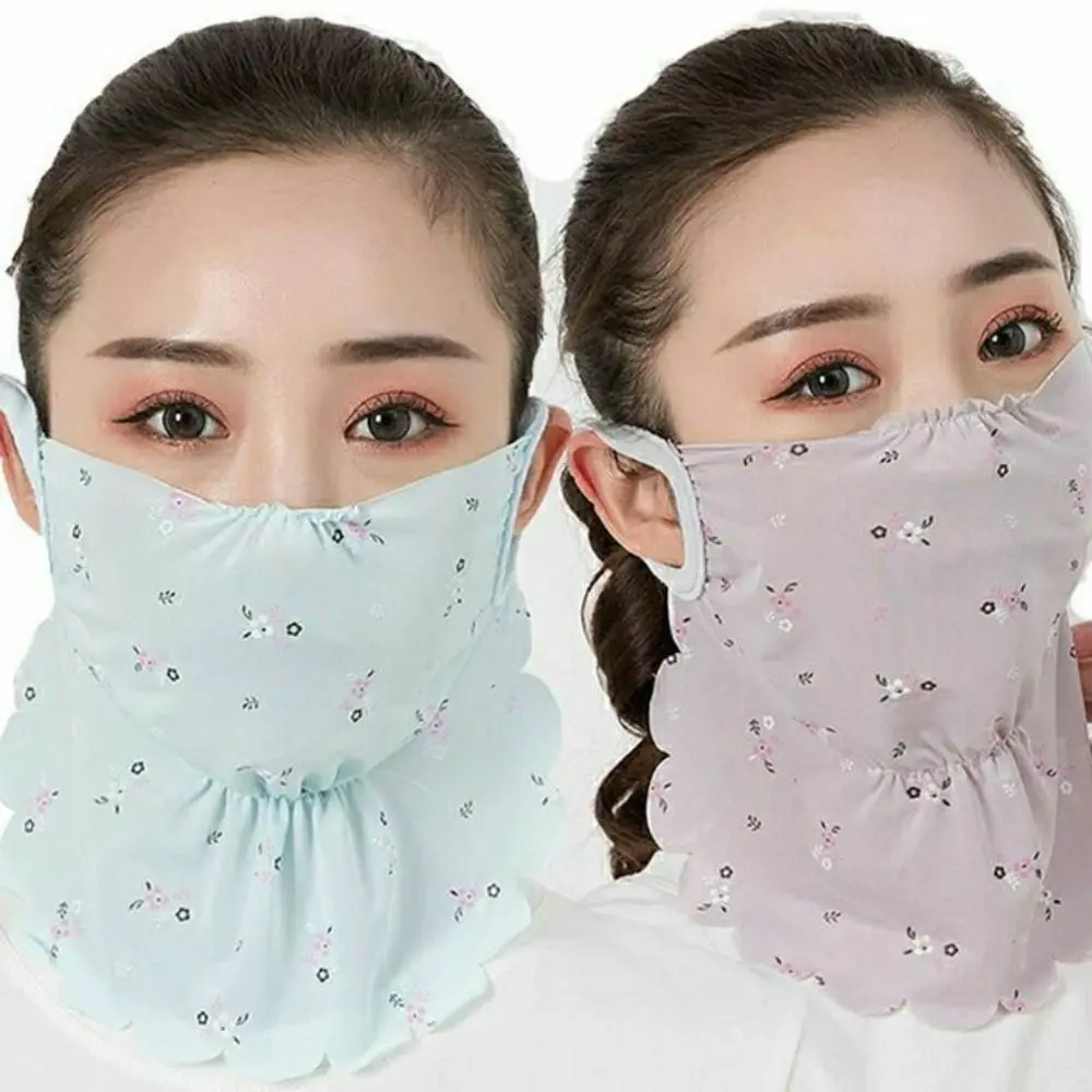 New Nylon Sunscreen Mask Breathable Sun Protection Ice Silk Mask Flower Pattern Sunscreen Veil