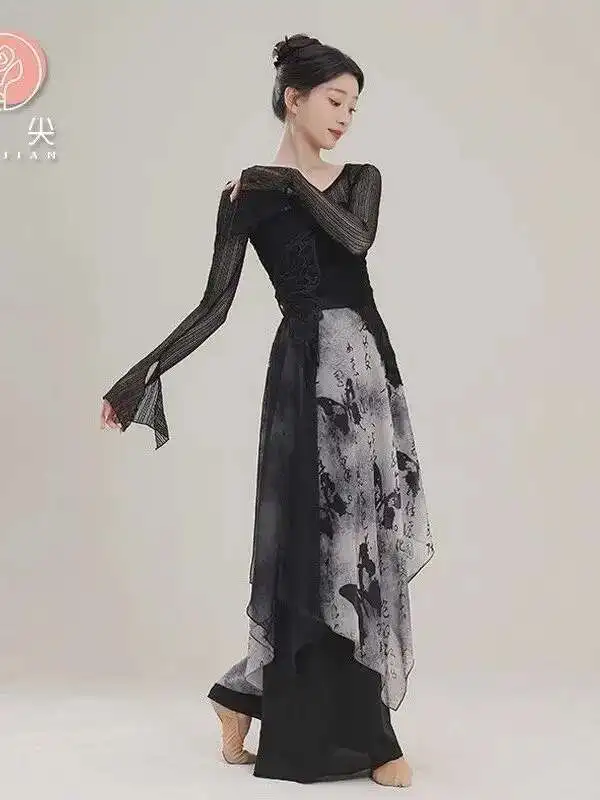 

Classical Dance Dress New Chinese Style Hanfu Ink Painting Body Rhyme Suit Chinese Dance Art Performance Dress,