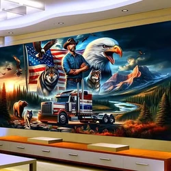 Amazing Art Large Diy Diamond Painting Black White American Eagle Flag Truck Wolf Cross Stitch Kits Full Drill Mosaic Embroidery