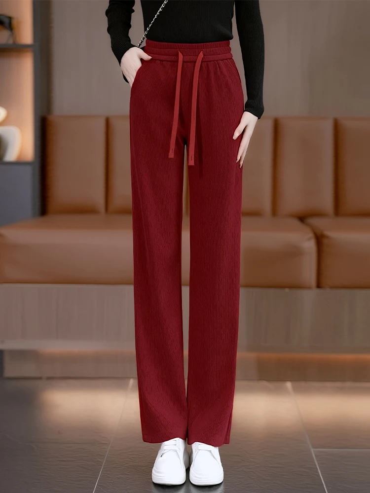 

Женские брюки с высокой талией и широкими штанинами, весенне-осенние, свободного кроя, повседневные, прямые, из ткани «Снейл»