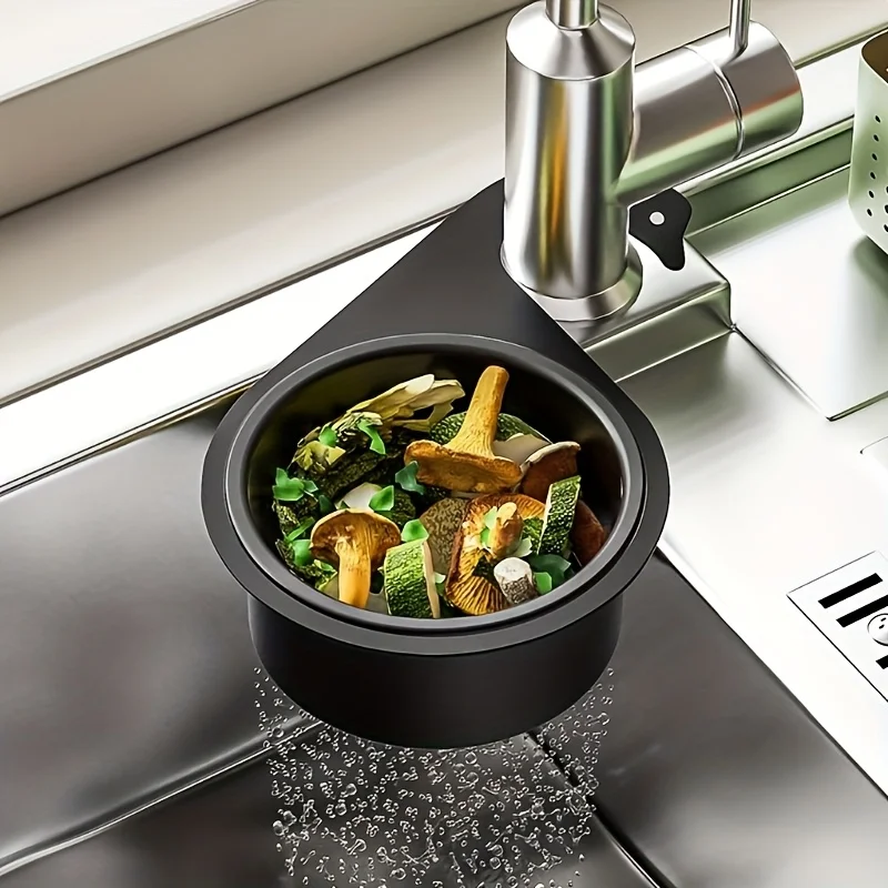 1Pc Stainless steel sink filter basket, modern metal faucet hanging corner filter