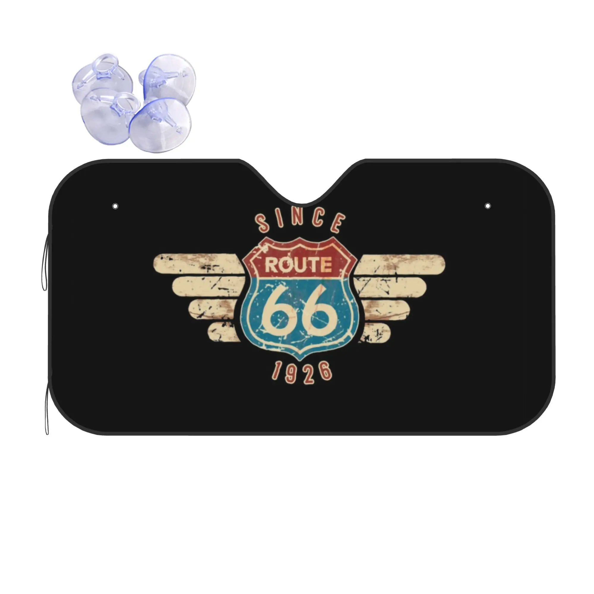 Route 66 Sign Since 1926 Car Front Windshield Sun Visor Car Sun Shade Heat Insulation Cover Aluminum Foil Car Sunshade