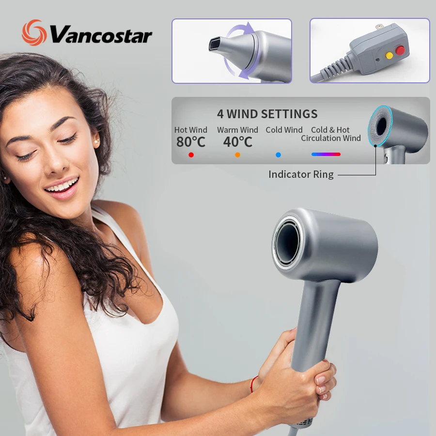 Professional Hair Dryer High Speed 110000RPM 400 Million Negative Ionic Nozzle Blow Dryer for Home Travel Hair Straightener