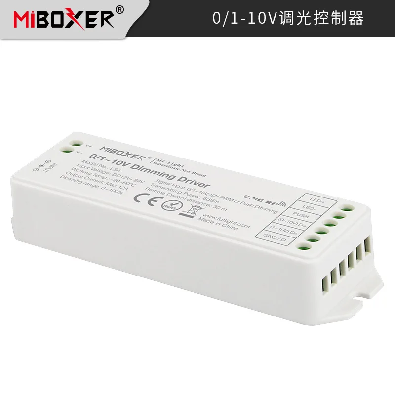 MiBoxer LS4 0-10V 1-10V 10V PWM Dimming Driver Push Button Dimming LED Controller DC12-24V 2.4G Wireless Smartphone APP Control