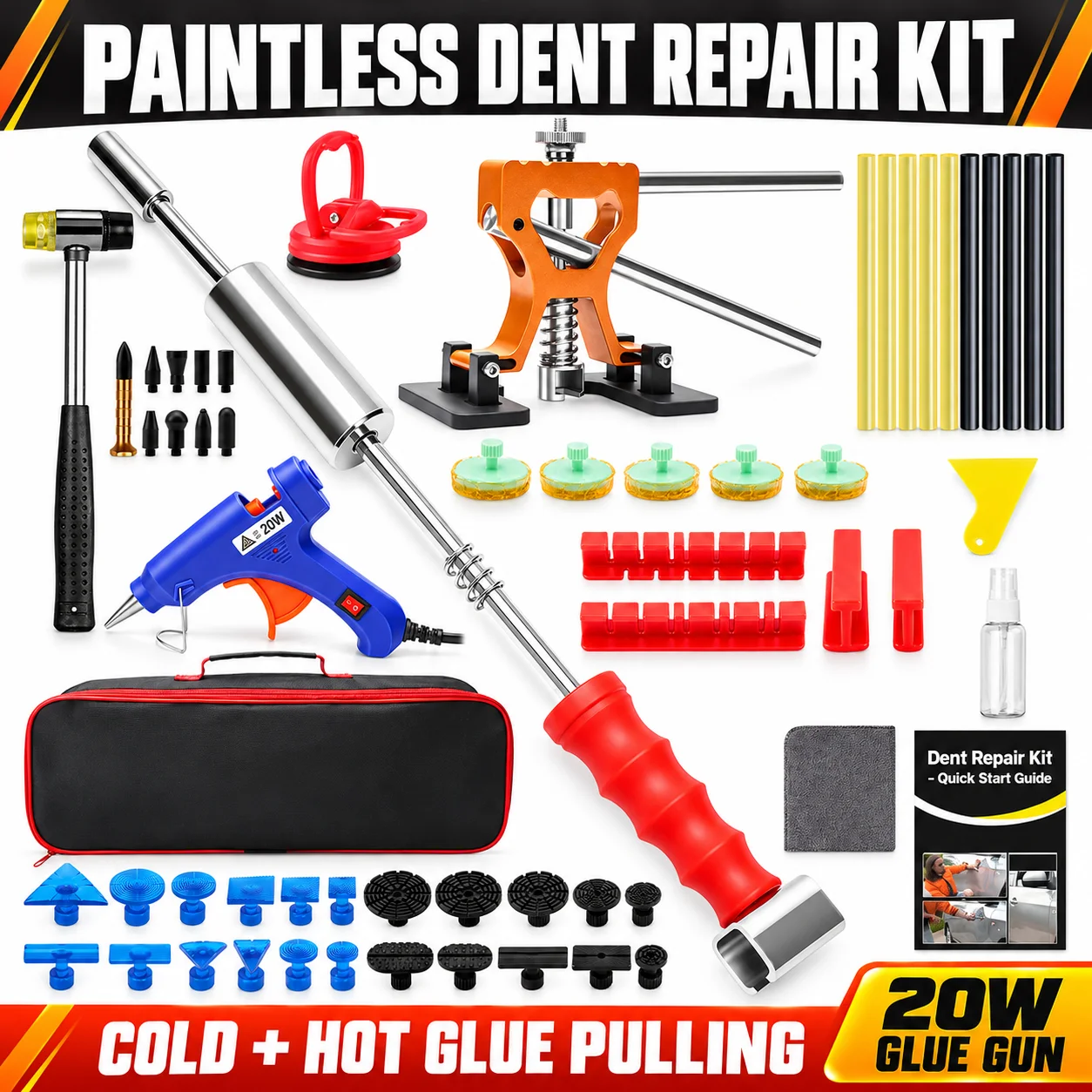 PDR Tool Cold Glue Dent Puller Kit Paintless Dent Repair Tools Lifter Heat-Free Dent Removal Hail Tabs for Car Dent Repair Kit