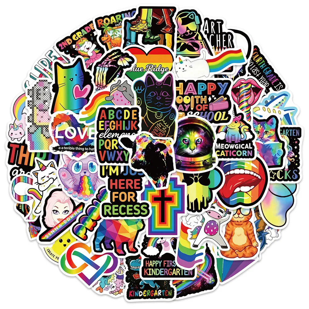 50PCS Rainbow Graffiti Punk Style Fun Handwritten Materials, Phone Cases, Laptops, Luggage Decoration Stickers