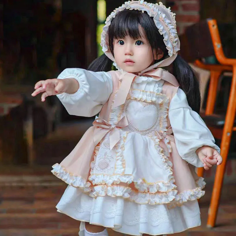 

Luxurious Kids Dress For Girls Western Pink Lolita Princess Dress Fall Birthday Children Wedding Prom Girl Dress Four Piece Set