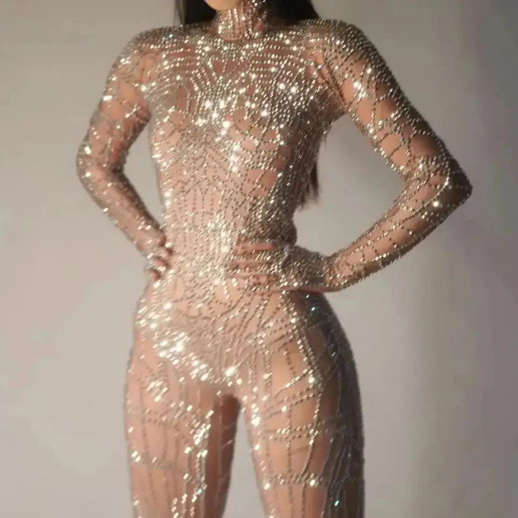 

Sparkly Rhinestone Tight Fitting Jumpsuit Pole Dance Clothes Sexy Showgirl Nightclub Carnival Costume Show Dance Dance Outfit