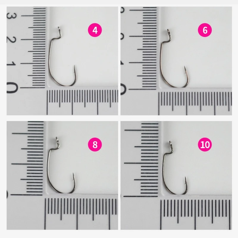 10 Stück Mikro-Messinghaken mit geradem Schaft, kleine breit gebogene Haken mit geradem Schaft, Texas Rig Haken, Reverse-Rig Weichköderhaken – Detail 2