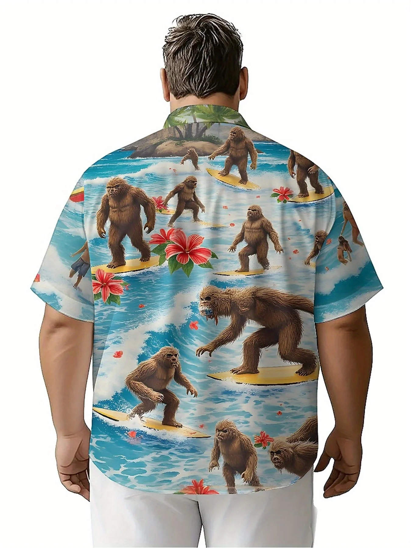 Men's Plus Size Hawaiian Shirts Sasquatch Tropical Surfing Adventure pattern,Premium Comfort Youth Clothes,Streetwear Y2K Tops