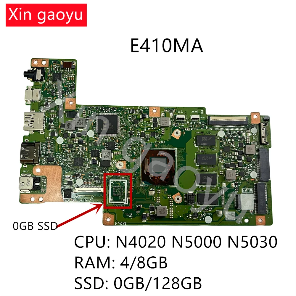 

Оригинальная материнская плата E410MA для ноутбука ASUS E410MA, материнская плата, процессор: N4020 N5000 N5030, ОЗУ: 4/8 ГБ SSD: 0 ГБ/128 ГБ, тест 100% ОК