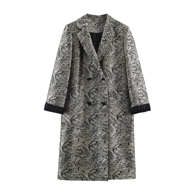 2026 Winter Women Vintage Jacquard Coat Long Sleeve Double Breasted Long Jacket Elegant Casual Outerwear For Ladies Outerwear