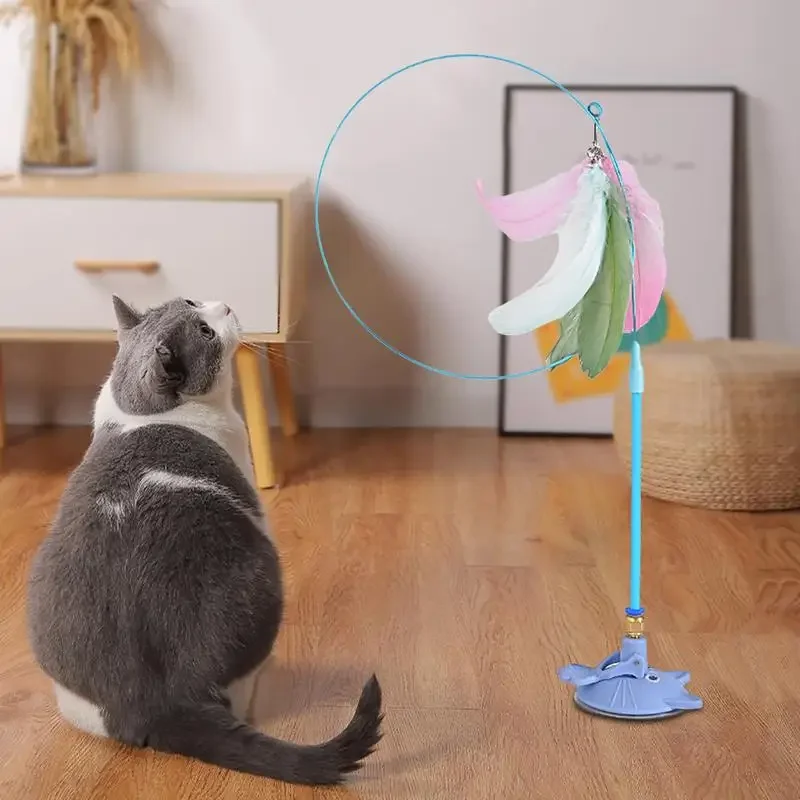 Forte ventosa fixa gato teaser sino de penas substituíveis com produto de entretenimento interativo de pólo estendido