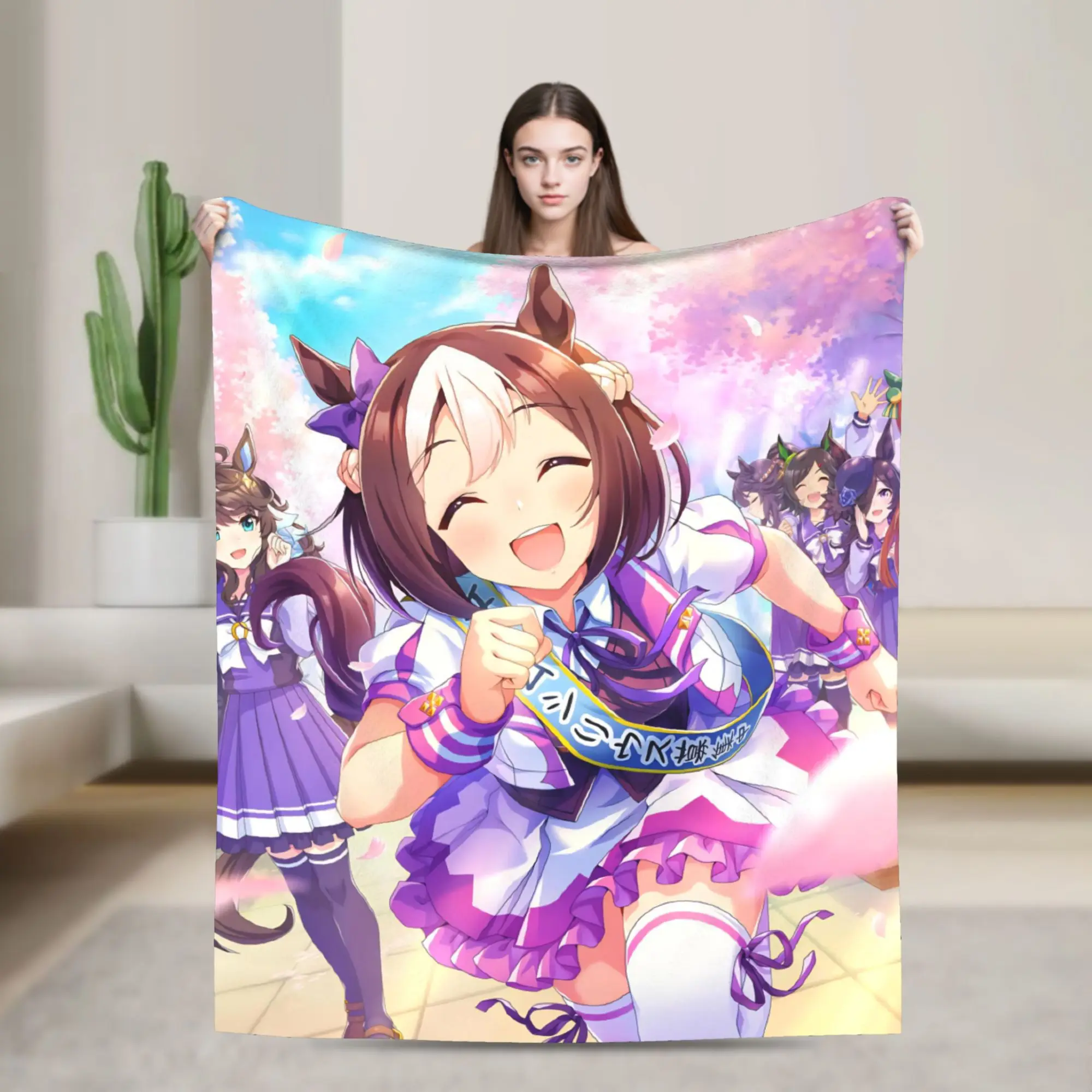 Uma Musume Pretty Derby Blankets Kawaii Animals Fuzzy Vintage Warm Throw Blanket for Home Restaurant All Season