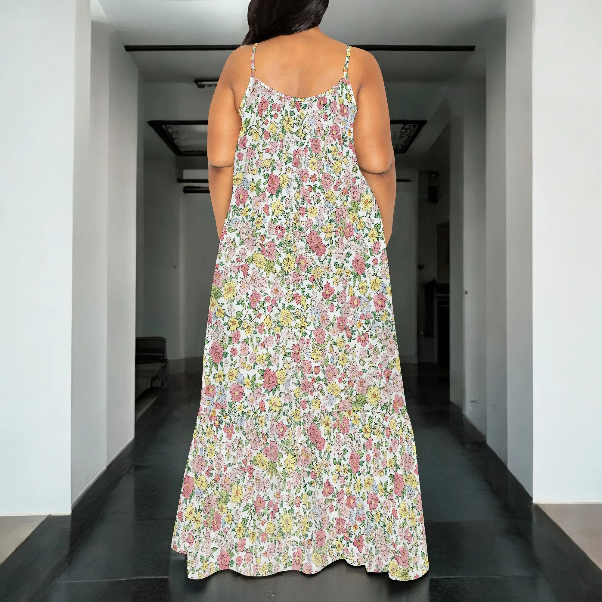Women's Summer Dress 2025 Casual Floral Boho Maxi Dresses Sleeveless Spaghetti Strap Long Beach Sun Dresses