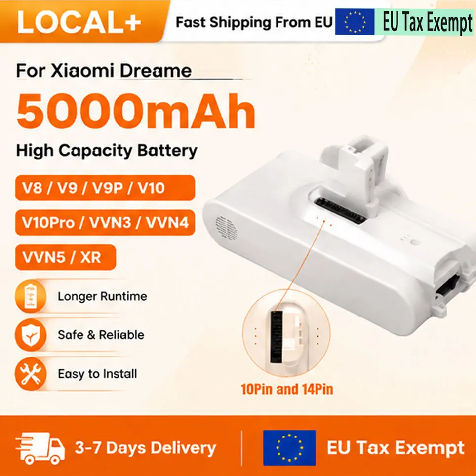 Batterie de remplacement au lithium-ion 5000mAh pour aspirateur sans fil Dreame V8 V9 V10 V10 Pro XR VVN3 VVN4 VVN5, pièce de rechange