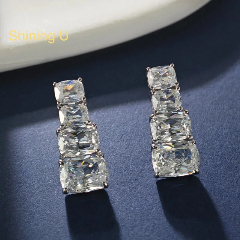 

Shining U S925 Silver High Carbon Daimond Gems Stud Earrings Fine Jewelry Wedding