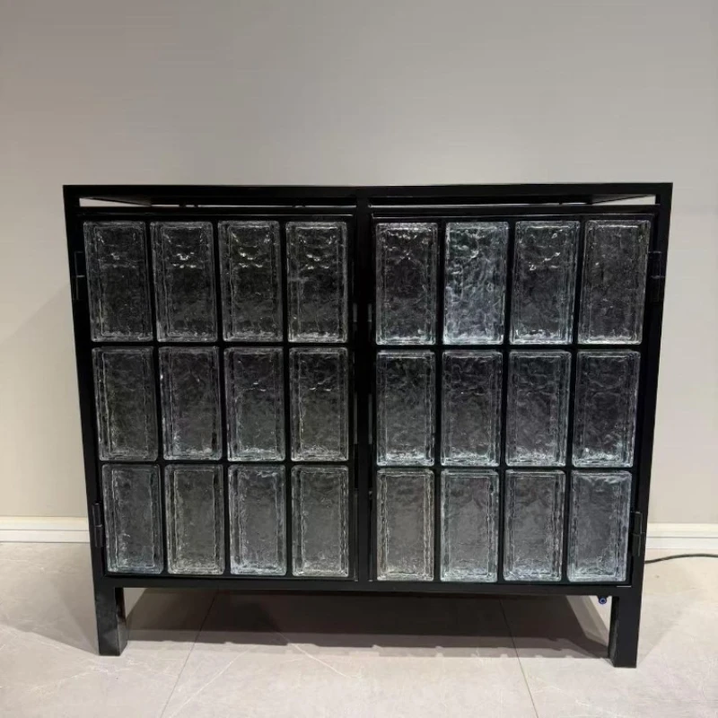Italian minimalist high-end crystal glass brick dining side cabinet Home art antique style locker Villa storage cabinet