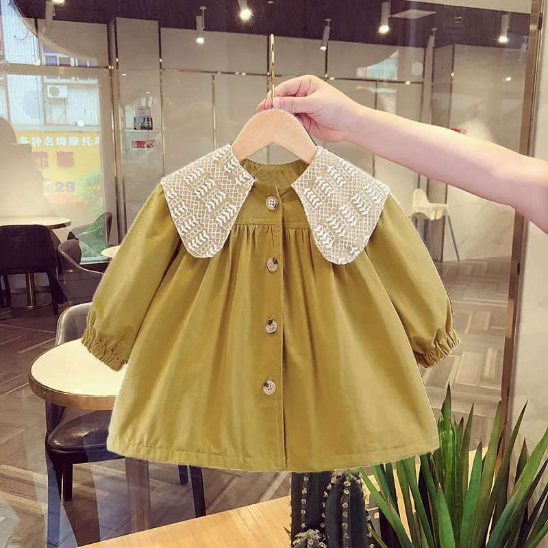 2025 Girls' Outerwear Children's Autumn and Spring Clothing Baby Windbreaker Mid To Long Style Girls' Korean Version Top Coat