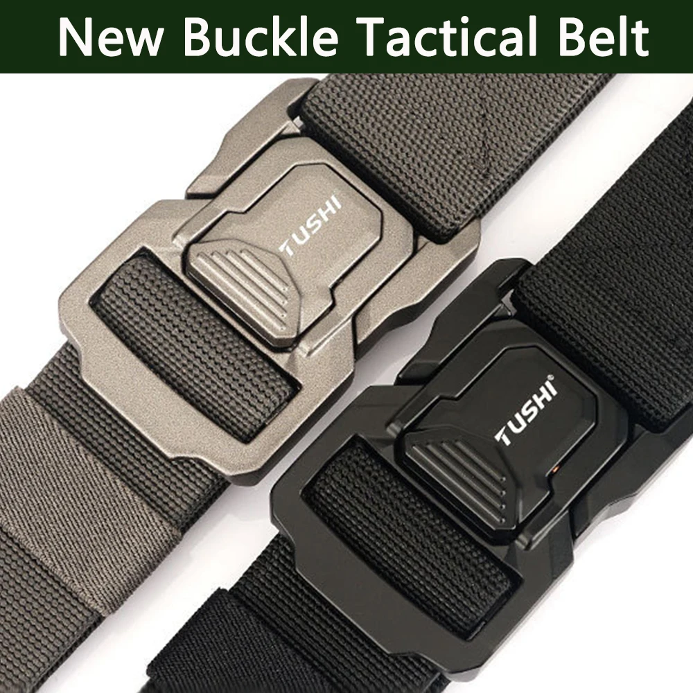 TUSHI Metal Quick Release Pluggable Buckle Belt For Men Durable Elastic Tactical Belts Cowboy Outdoor Stretch Work Belt Hiking