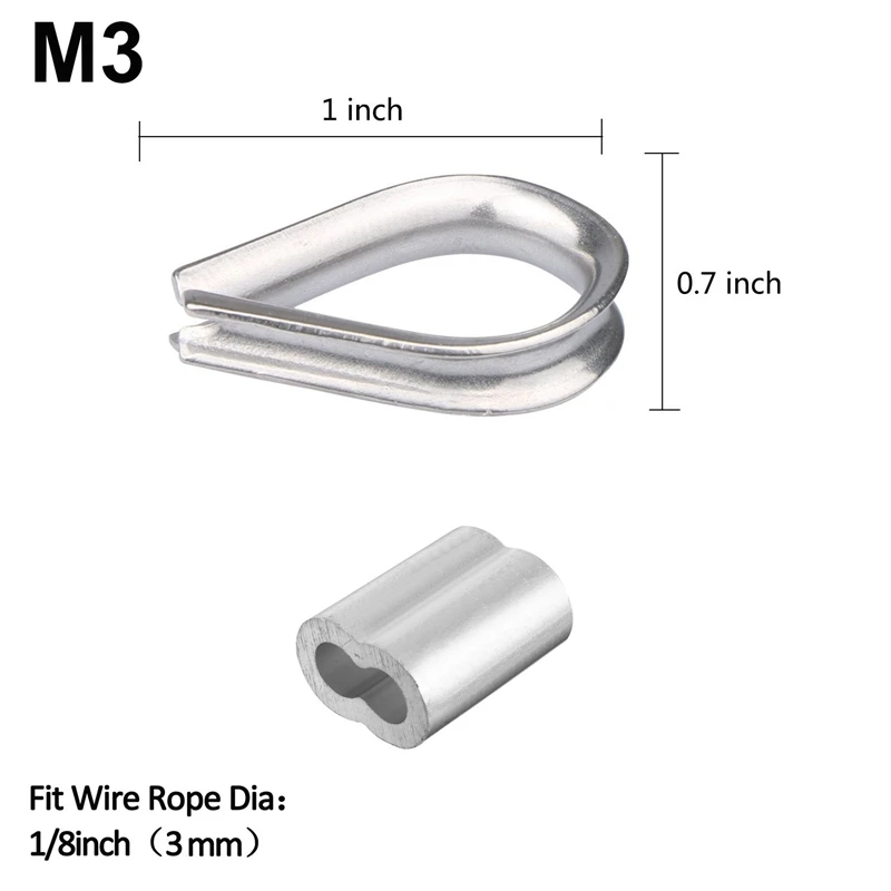 Promotion! 20Pcs Heavy Duty Wire Rope Tension Kits Turnbuckle 1/8 Inch Wire Rope Cable Clip/Clamp Thimble Wire Rope Aluminum Sle