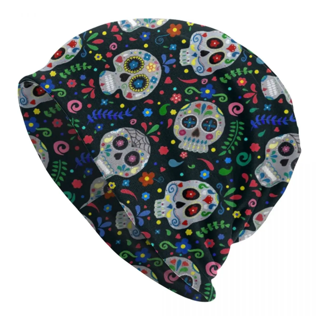 Dia De Los Muertos Sugar Skull Beanie Hats Floral Knit Hat Kpop Thermal Elastic Men Women Caps Autumn Winter Vintage Bonnet Hats