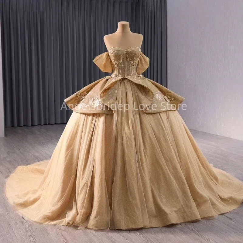 Angelsbridep Sweetheart Dark Champagne Tiered Ball Gown Quinceanera Dress Evening Party Dresses Vestidos De Fiesta