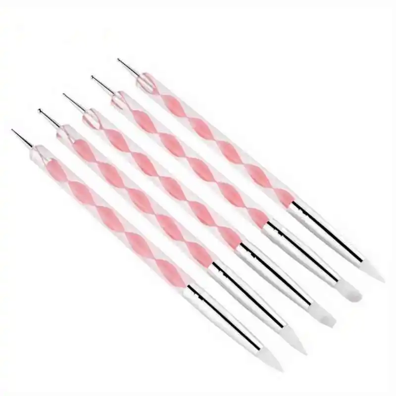 5Pcs 2 Way Nail Art Acrylic Silicone Point Flower Nail Pen Stainless Steel Dotting Tools Marbleizing Painting Pens image 5