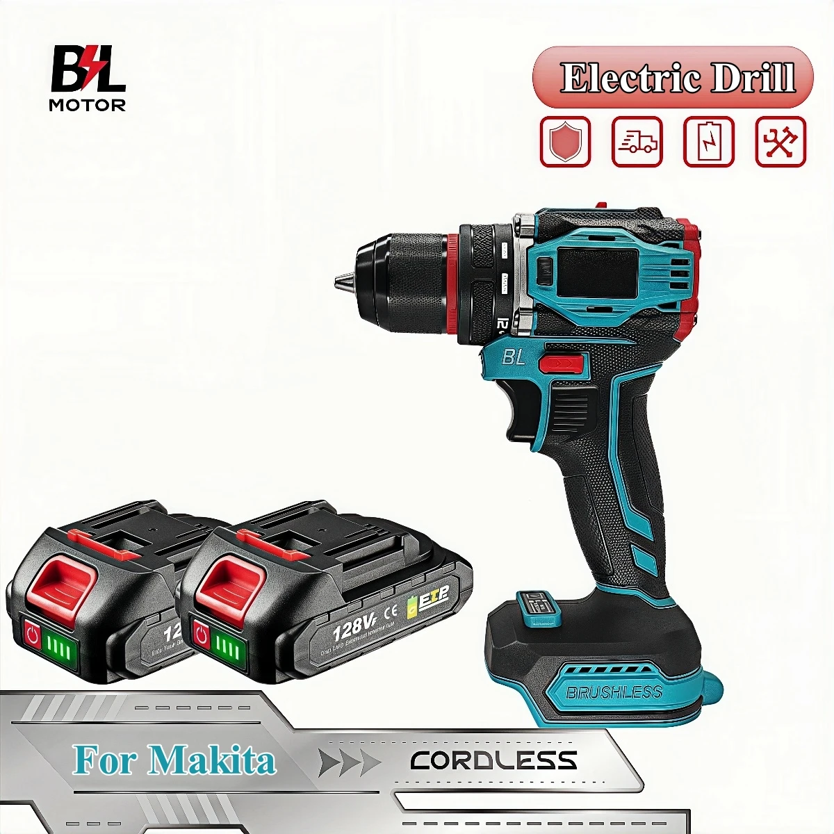 

10mm Brushless Electric Drill Screwdriver 2-Speed Cordless Efficient Impact Drill Power Tool For Makita 18V Battery