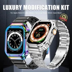 Modification Kit For Apple Watch Band Ultra 2 49mm Series 9 8 45mm Stainless Steel Strap+Metal Case For iWatch 654 44MM Bracelet