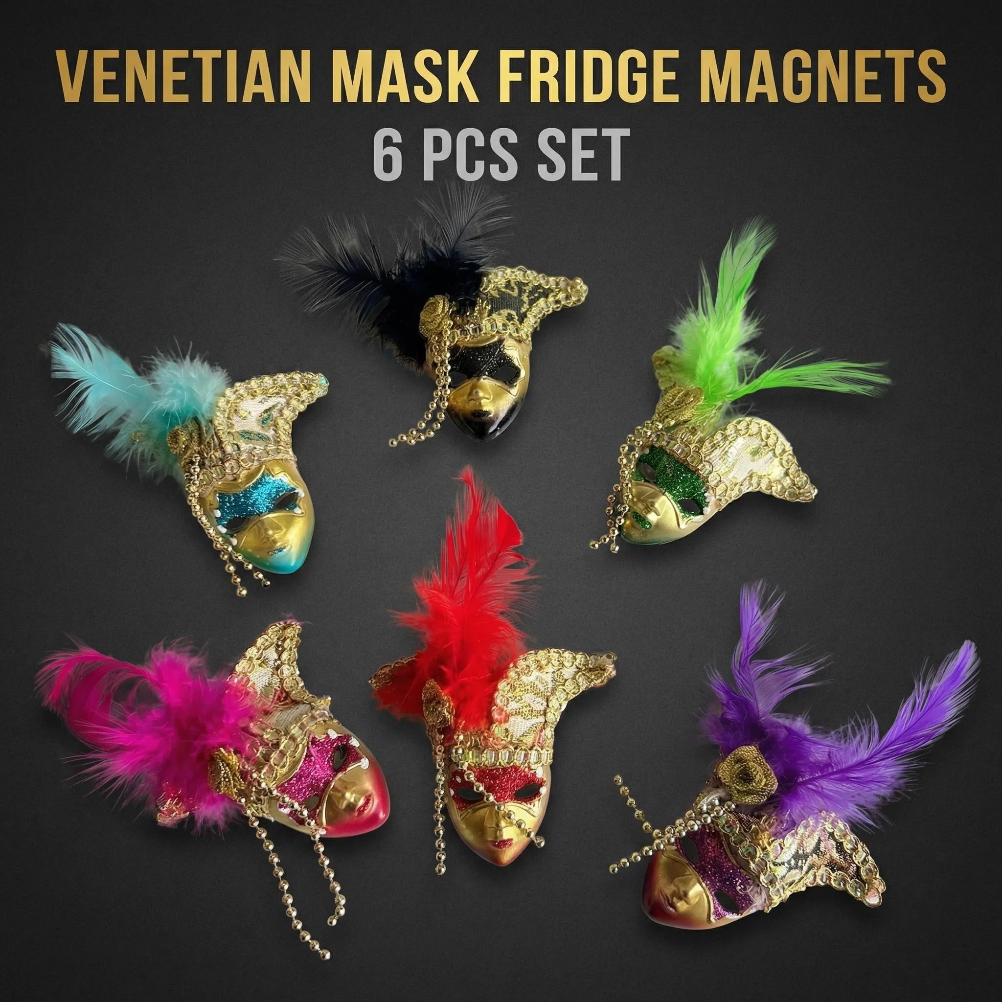 Venetian Mask Fridge Magnets with Colorful Feathers Travel Souvenir Birthday Gift 6pcs