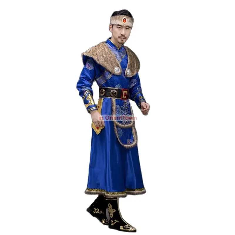 Costume popolare mongolo per uomo Abbigliamento per prateria Danza nazionale Abbigliamento per spettacoli teatrali Inverno asiatico