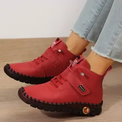 Winter Plush Women's Boots Oxford Handmade Sewing Soft Soled Sneakers Leather Ankle Boots for Women Warm Plush Cotton Shoes