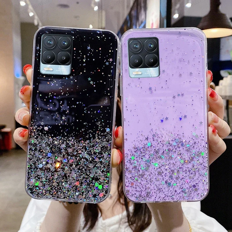 Luxury Bling Glitter Phone Case For Realme C21Y C31 C35 C30 C25 C25Y C15 C17 C12 C11 9i 8i A15 A16 Star Clear Soft Cover for C21