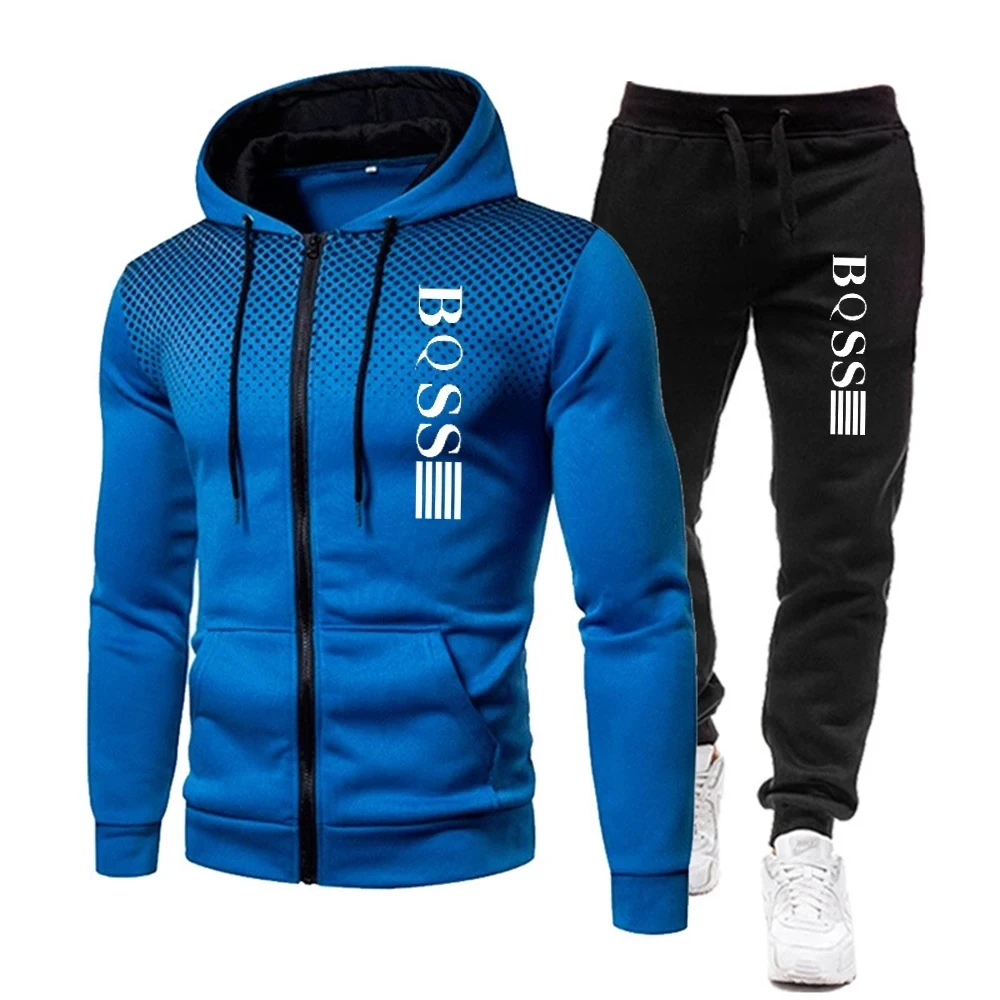 Tuta da uomo con stampa di moda felpa con cappuccio e pantaloni della tuta con cerniera due pezzi abiti da uomo Casual Fitness Jogging set sportivi