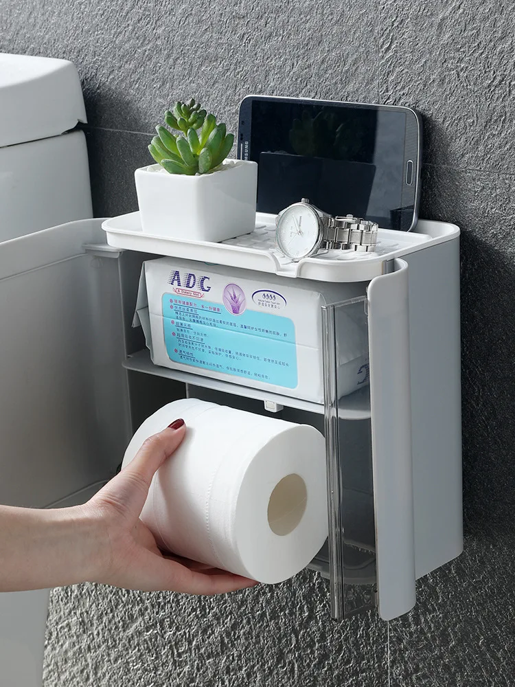 Bathroom Tissue Box Toilet Paper Toilet Paper Roll Toilet Paper Household Wall-mounted Punch-free Waterproof Storage Rack