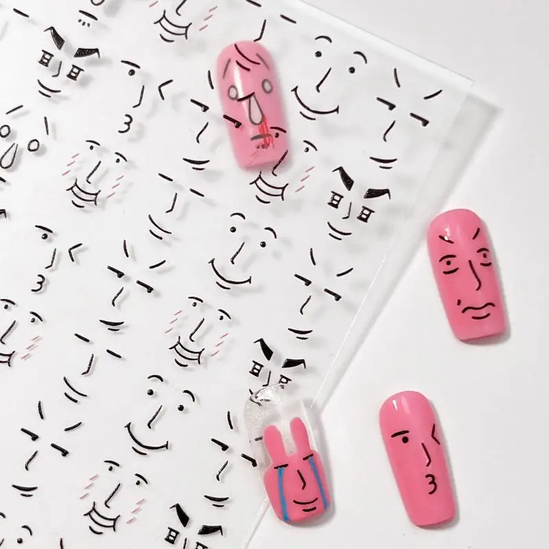 

Cute Simple Interesting Cartoon Expressions Nail Flat Sticker Lines DIY Nail Decals Adhesive Slider Manicure Decorations