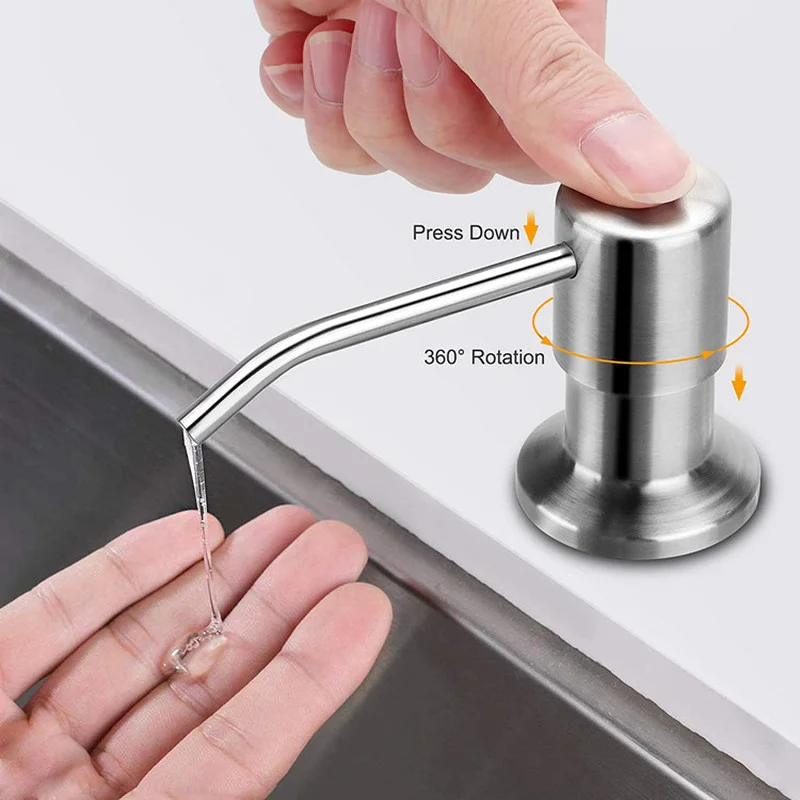 1 Set Stainless Steel Liquid Soap Dispenser Built-in Lotion Pump Extension Tube Fit for 25-36mm Home Bathroom Kitchen Sink Hole