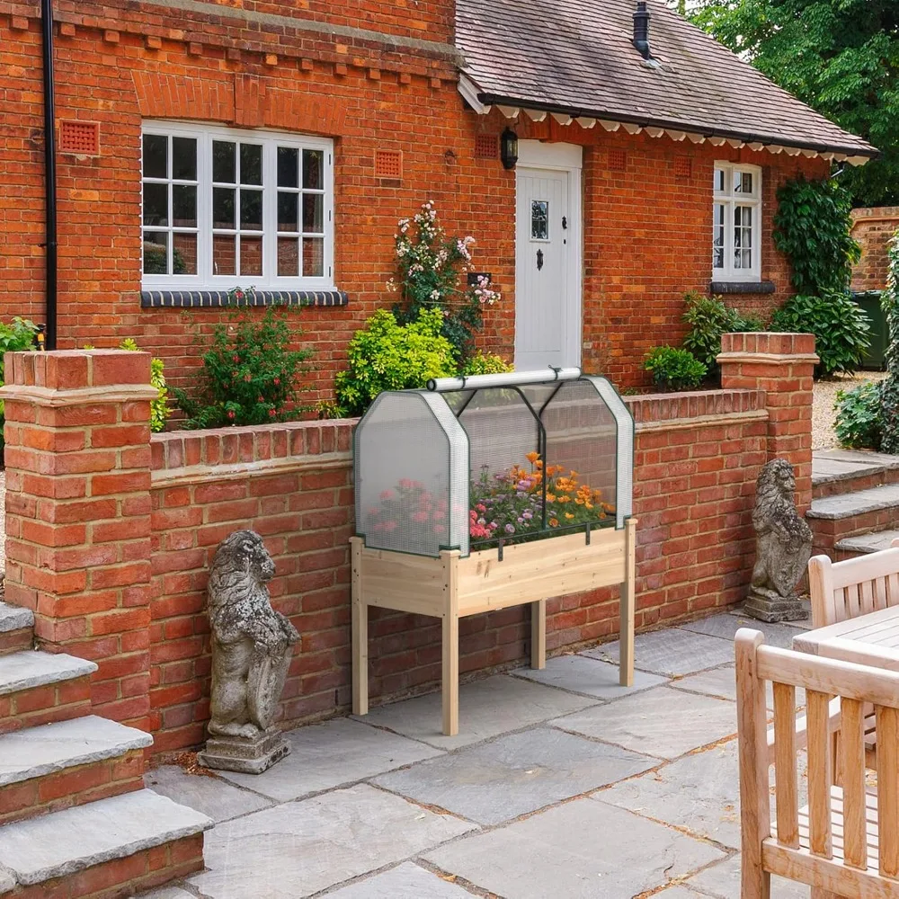 Garden Bed with Mini Conservatory with Double Zipper Doors, Conservatory Pots with Patio Lawn Garden 47.5