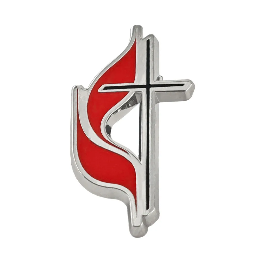 United Methodist Church Enamel Pin Christian Cross Red Flame Brooch UMC Religion Metal Badge Church Fans Lapel Pins Jewelry Gift
