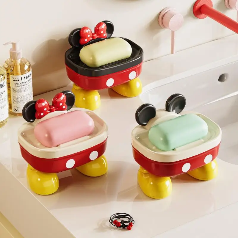 Cute Disney Soap Box Mickey Household Double-Layer Soap Box with Lid Bathroom Bathroom Student Dormitory Cartoon Storage Rack