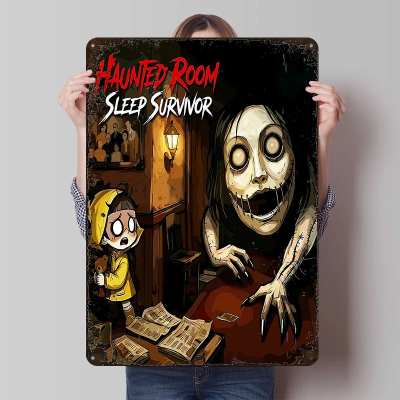 Haunted Room Sleep Survivor Horror Poster Customized Vintage Metal Signs Wall Art Retro Tin Plaque for Bedroom Decoration Gaming