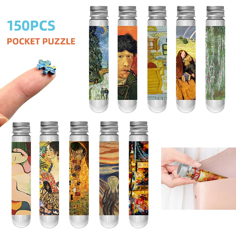 150PCS Mini Test Tube Jigsaw Puzzles Famous Painting Decompression Toy Puzzle Fridget Puzzle Game Family Decoration Holiday Gift