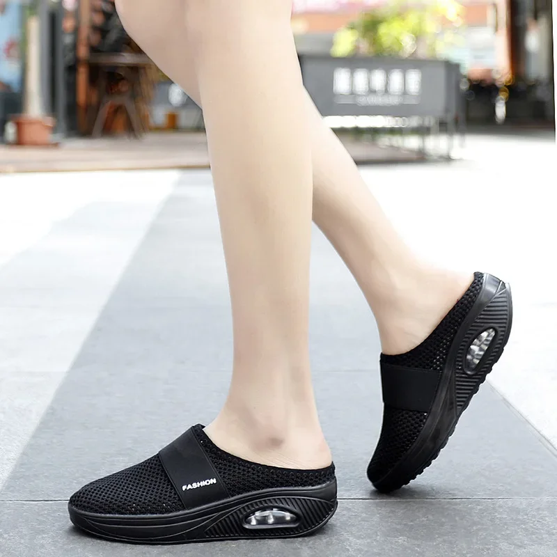 Air Cushion Slip-On Women Walking Shoes Orthopedic Diabetic Ladies Platform Mules Mesh Lightweight Slippers Wedge Female Sneaker