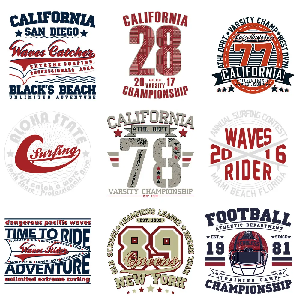 

California 78 Heat Transfers for Clothing Surfing Iron-on Stickers Decals Patches Football Badge DIY For TShirt Backpacks