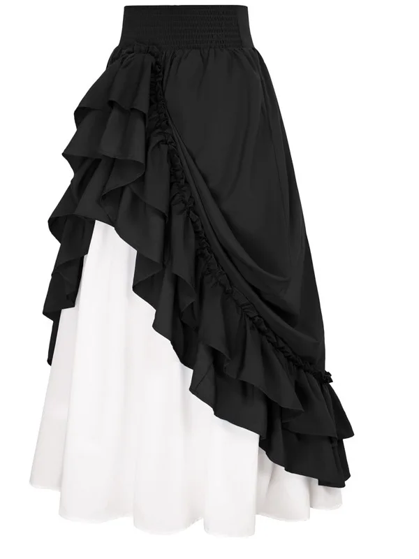 

Юбка в стиле ретро в стиле Ренессанс для выступления на сцене, длинная юбка трапециевидной формы с высокой талией, уличная юбка из полиэфирного волокна, подставка для Хэллоуина