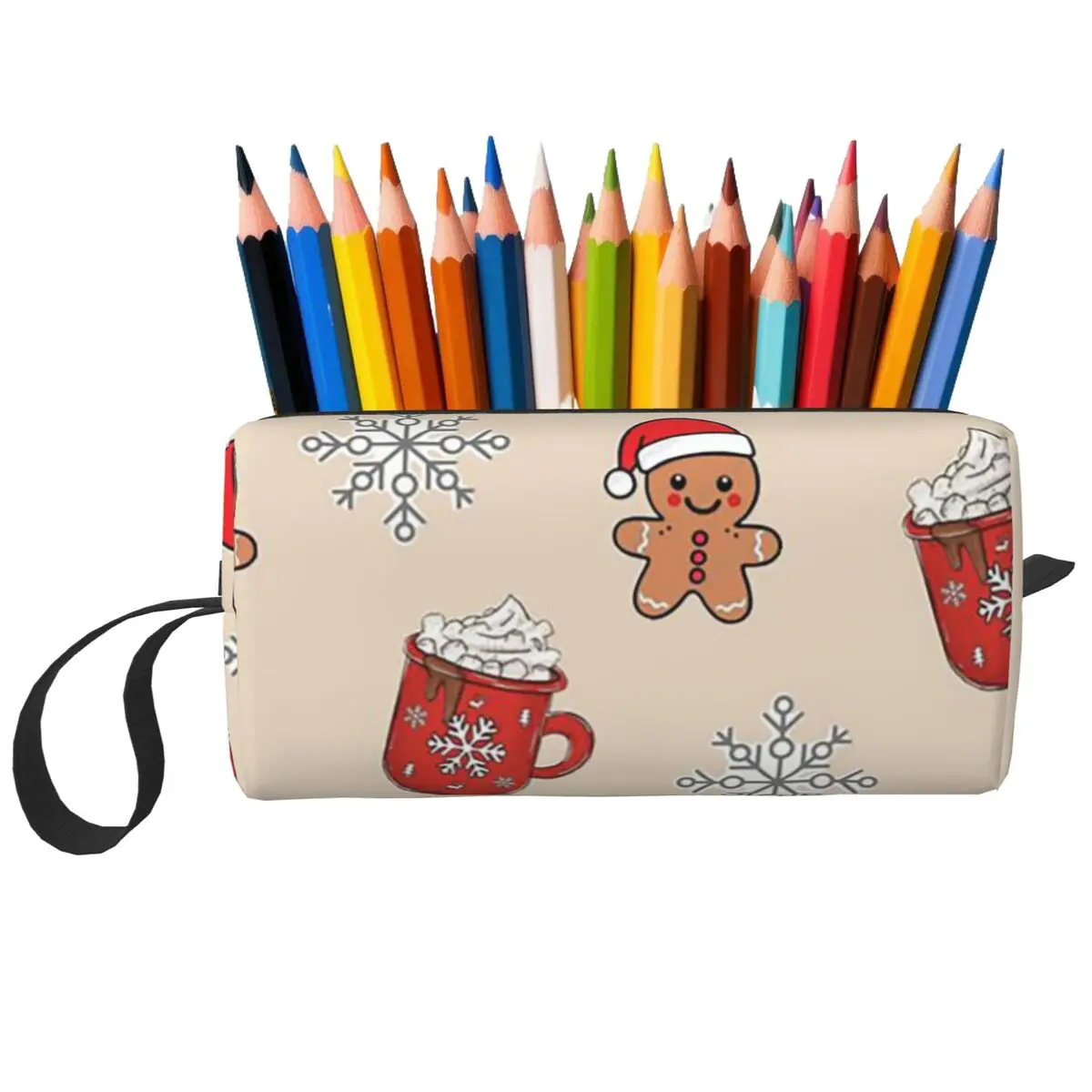 Merry Christmas Tree And Gingerbread Men Pencil Case Pen Box Pencil Bag Stationery Supplies Travel Women Organizer Pouch
