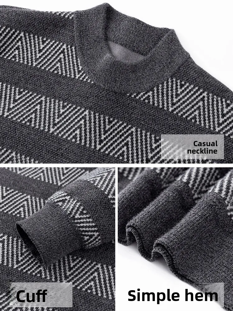 سترة صوفية سميكة للرجال محبوكة بأسلوب عصري للمدينة مناسبة لكبار السن ومتوسطي العمر مع بطانة من فرو الأرانب للدفء