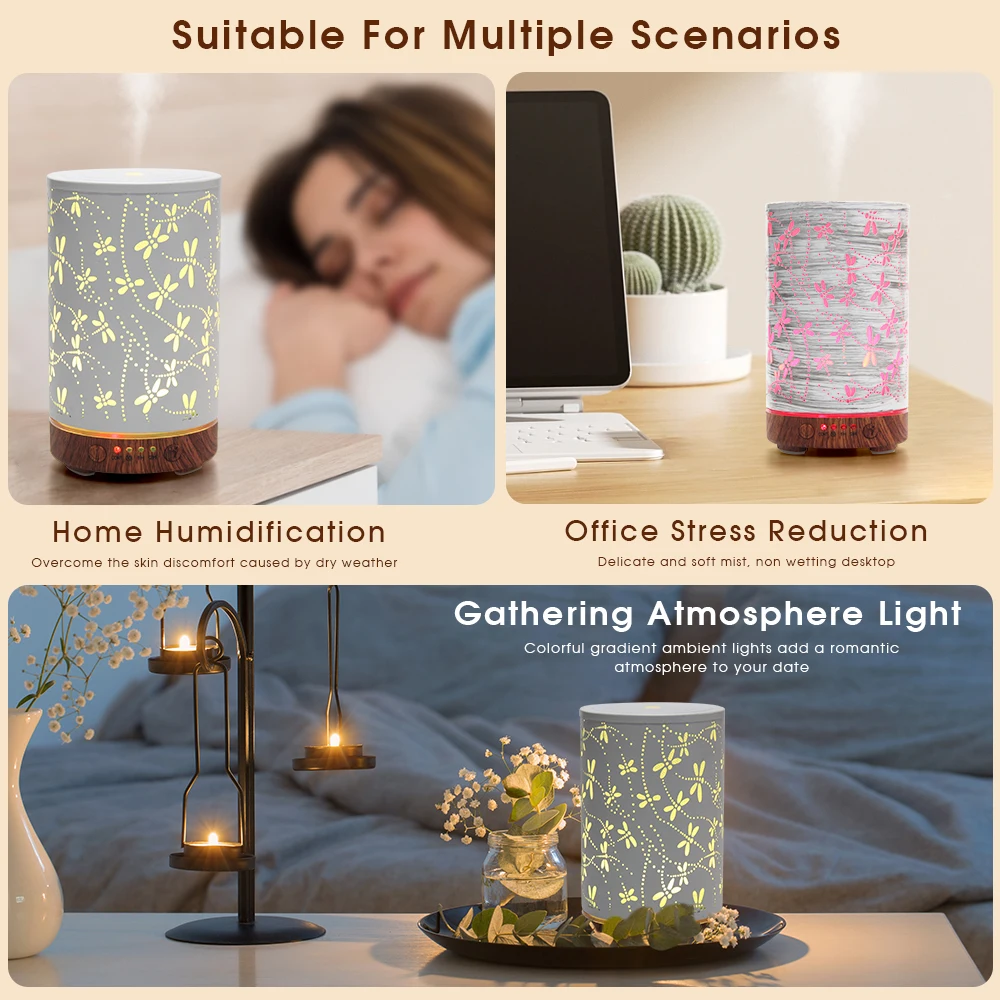 Luchtbevochtiger Essentiële olie Diffuser 100ML Ultrasone Cool Mist Maker Fogger Luchtbevochtiger LED Lamp Slaapkamer Geurverspreider