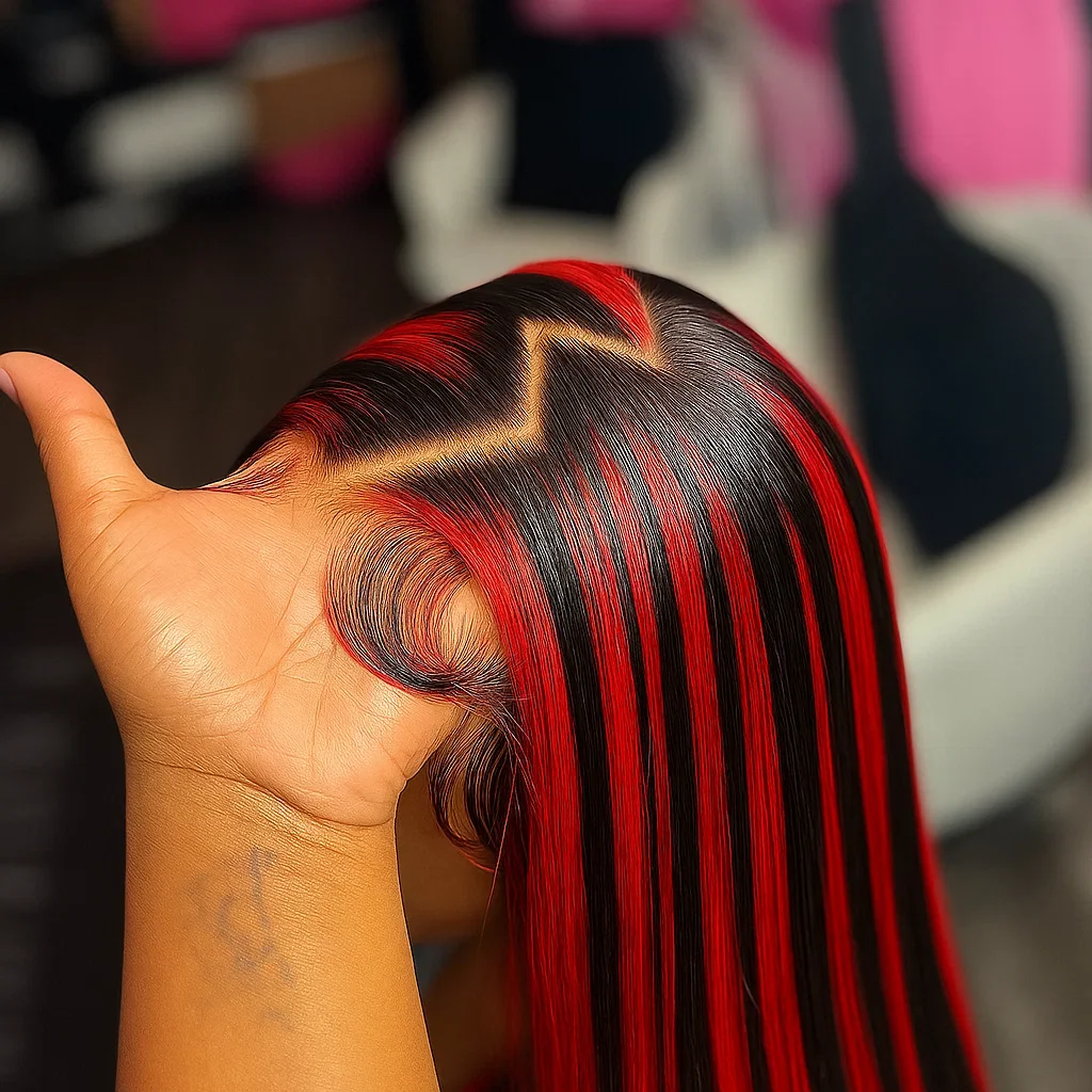 30 Inch Red Black Blonde Highlight Wig Human Hair Ombre Burgundy Bone Straight Lace 1B/99J Gluless 5X5 Colored Wig Wear And Go